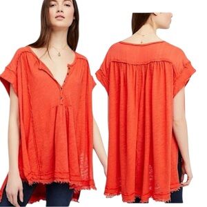 Free People Aster High-Low Henley tunic linen oversized lava red size Medium